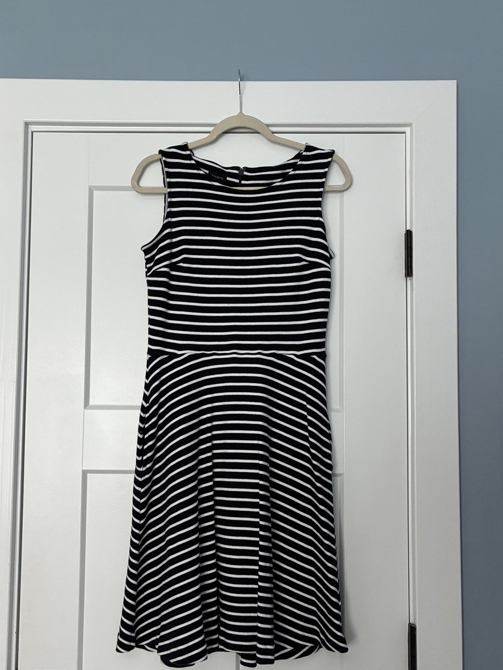 Talbots Navy and White Striped Sleeveless Fit-and-Flare Dress